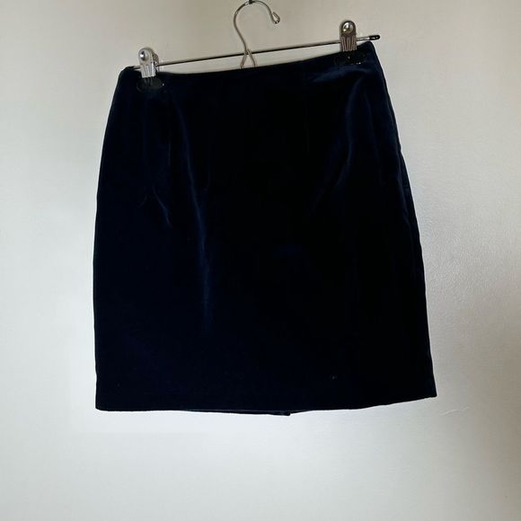 Vintage Hugo Buscati Women's mini Skirt Velvet navy blue vtg sz 8 back slit - Picture 2 of 10